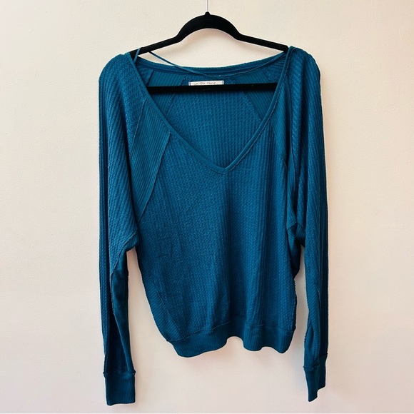 Free People Santa Clara teal V neck thermal top size XS - Picture 3 of 9